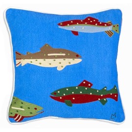 Chandler 4 Corners Artist-Designed Fish Embroidered on Soft Wool Blend Decorative Throw Pillow (18 IN x 18 IN) Lake & Lodge Pillow for Couches & Beds, Low Maintenance Marine Animals, Nature Home Décor