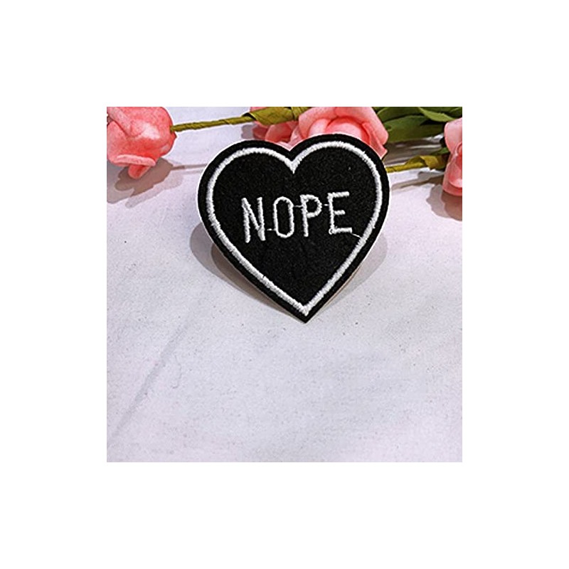 Acxico 5Pcs Nope Black Heart Iron-On/Sew-On Embroidered Patch, Gothic Punk