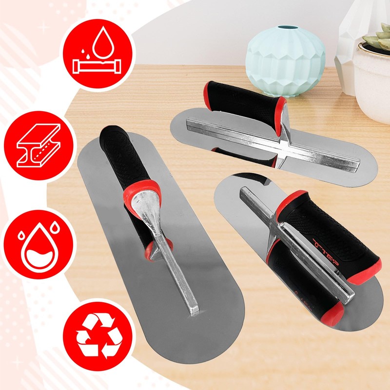 Hubaow 3 Pack Pool Trowels, 0.7mm Thickness Stainless Steel Concrete