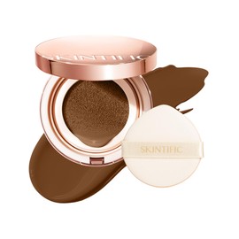 SKINTIFIC Full Coverage Cushion Foundation, Weightless, Skin Fit, Satin Glow Finish, Oil-Control Waterproof Foundation, Sweatproof Flawless BB Cream CC Korean Makeup Buildable