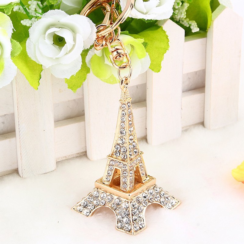 Keychain,Eiffel Tower Rhinestones Keyring Charm Pendant Purse Bag Key Ring