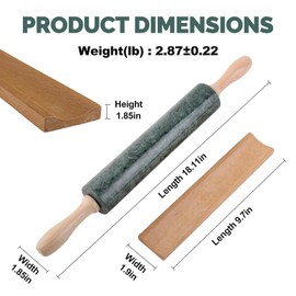 Koville Indian Natural Marble Rolling Pin, Non-Stick Polished Dough Roller, Pasta, Dumpling, Fondant, Pie Crust, Bread, Pizza Dough, Kitchen Baking Pastry Tools with Mat/Scraper(Indian Green)