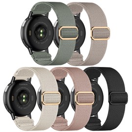 Kollody 5 Pack Stretchy Nylon Watch Bands Compatible with Garmin Vivoactive 5/Forerunner 55/165,20mm Soft Elastic Fabric Adjustable Replacement Sport Loop Straps for Garmin Venu Sq 2 Women Men