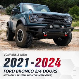 YZONA Front Bumper Bull Bar with Winch Plate & D-Rings Compatible with 2021 2022 2023 2024 Ford Bronco 2/4 Door (ONLY fit Steel Modular Front Bumper), Heavy Duty Steel Winch Mount Brush Guard(Black)