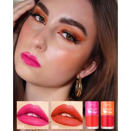 2 Farben Liquid Rose Lip Tint Gloss, Wasserfester Hydrating Mini Lipgloss, Korean Lip Tint Lippenstift, Langanhaltend Hochpigmentiert Non-Stick Cup Liptint Stain Lippen Makeup für Women’s-01+02