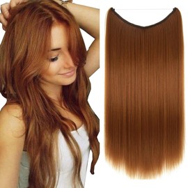 LaLuLoLi 22inch/80g Synthetic Hair Extensions Hidden String Straight Hairpiece Secret Wire Invisible Fish Line Women Long Smooth Natural Hair Hairpiece Hairpieces #30J-Honey Blonde