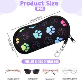Apausvcm Soft Glasses Case, Cute Paw Sunglasses Case with Clip Neoprene Zipper Eyeglass Cases for Women Men Kids
