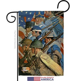 Ornament Collection GS192077-P3-03 The War Years Americana Military Impressions Decorative Vertical 13" x 18.5" Garden Flag Set Metal Fansy Wall Bracket Hardware