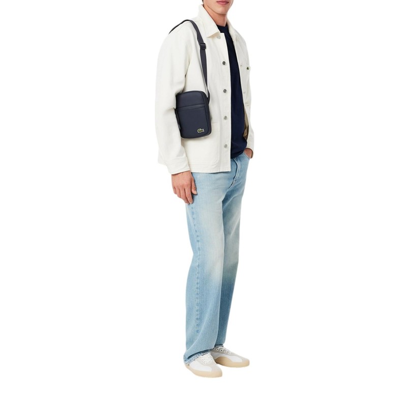 Lacoste Men's LCST Small Flat Crossbody Bag, Navy Eclipse, One