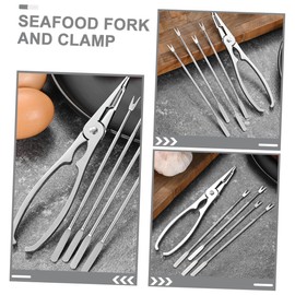 Ciieeo 5 Piece Crab Eating Tools Set Metal Seafood Clamp Forks for Seafood Lover