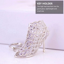 Lurrose High Heels Crystal Key Ring - Rhinestone Shoe Pendant for Charms, silver