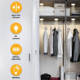 AlltroLite FA9099 LED Puck Lights with 2 Remotes (6 Pack) | 55 lumens Battery Operated Lights for Under Cabinets with Dimmer, Auto-Off Timer, Switchable 2 Color Temperature (Batteries Included)