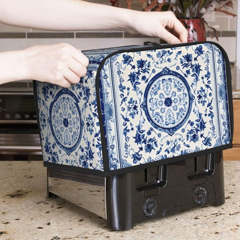 Waterproof Toaster Cover 2 Slice Wide Slot Blue White figure