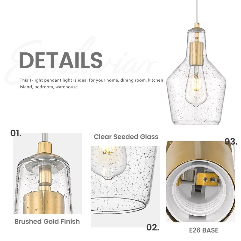 Emliviar 11 Inch Farmhouse Pendant Light Fixture, 1-Light Hanging Kitchen