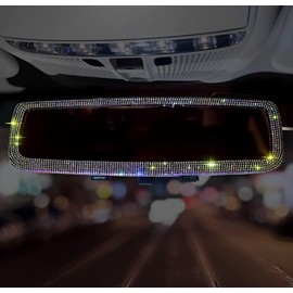 Bling Car Rear View Mirror Accessories with Crystal Diamonds & Rhinestones, Car Interior Clip Cover Decor Accessories (Colorful)