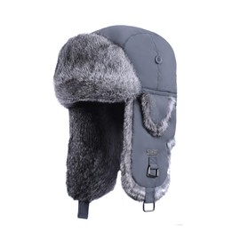 Kurhatic Winter Trapper Hat, Warm 100% Rabbit Fur Aviator Hat, Russian Trooper Hunting Ski Hat with Ear Flaps for Men & Women M Charcoal Grey