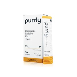 Purrly Lickable Wet Cat Treats Creamy Purée Human-Grade Chicken Breast with Prebiotic and Dietary Fiber for Digestive Health (30 Count) Non-Seafood Non-GMO No-Grains No-Artificial-Additives All Ages