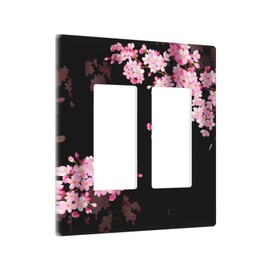 Cherry Blossom Pink Floral Blooming Flower Spring 2 Gang Light Switch Cover Decorative Double Rocker Black Aesthetic Wall Plate Switchplate Electrical GFCI Faceplate for Wall Panel Decor