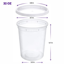 Pantry Value [Case of 240 32 oz. Plastic Food Storage Deli Containers with Lids, Disposable Soup Containers With Lids - Perfect for Storing Soups, Sauces, and Snacks
