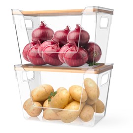 Yacaty Pantry Organizers and Storage,Onion,Potato,Garlic,Produce,Fruit and Vegetable Storage,Set of 2 Kitchen Stackable Storage Bins