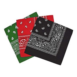 By Neki Paisley Bandanas Headband Scarf Pack Of 3 Mixed Colours Cotton Paisley Print, Hair Accessory, Sports, Multifunctional, Face Cover, Cycling (Green, Red, Black)