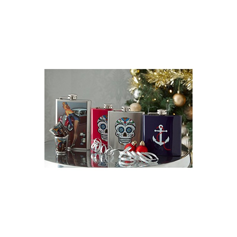 Premier Housewares Skull Design Hip Flask, Stainless Steel - 6