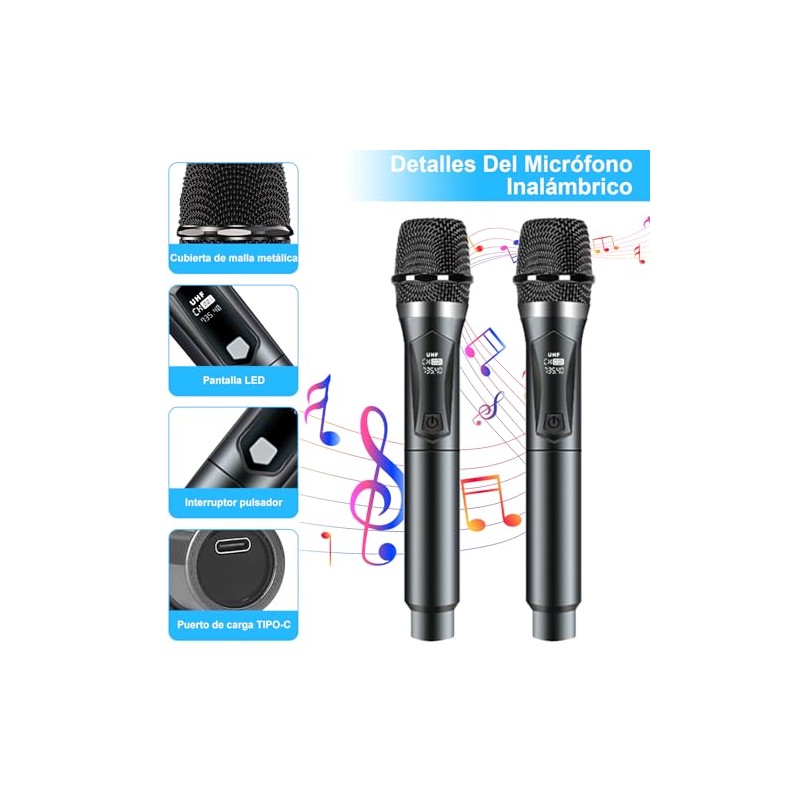 Microfono Karaoke, Microfono Inalambrico Karaoke para Fiesta en Casa, KTV,