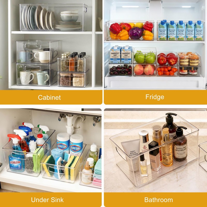 Hudgan 8 Pack Freezer Organizer Bins,Stackable,Clear Bins for Fridge,Pantry