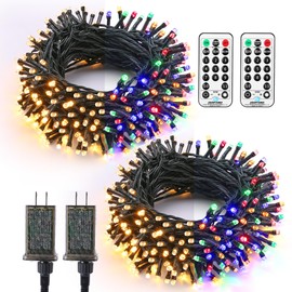 Brizled Christmas Tree Lights, 2 Pack 65.67ft 200 LED Color Changing Christmas String Lights with Remote, 11 Modes Warm White & Multicolor Xmas Light Connectable Light String for Xmas Tree Home Party