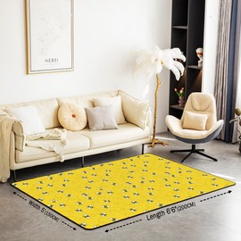 Bee Area Rug 5x7' Kawaii Animals Rugs Mat for Living Room Bedroom Decor Farmhouse Animasl Decor Carpet Non Slip Yellow Area Runner Rug