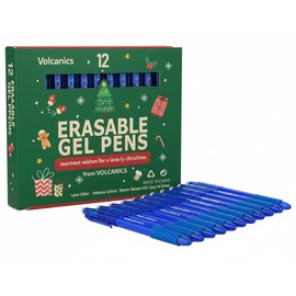 Volcanics Christmas Clicker Erasable Gel Pens Blue Ink – 12 Pack, Retractable Erasable Gel Ink Pen Set, Smooth Writing Heat Erase Gel Pens, Holiday Gift for Kids & Adults, Perfect Stocking Stuffers