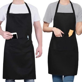 trabag Pack of 2 BBQ Aprons for Men with Pockets, Waterproof Apron Black, Apron Men's Fat and Wear-Resistant, Cooking Apron Men for Cooking, Baking, Kitchen, Restaurant, Crafts, black