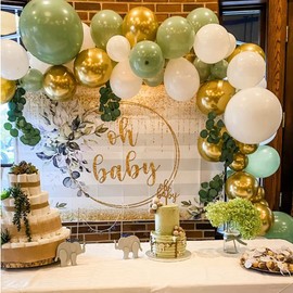 Sage Green Gold White Latex Balloons,Aiwolf 50 Pcs Sage Green and Gold Confetti Party Balloons For Birthday Baby Shower Engagement Wedding Anniversary Party Decorations