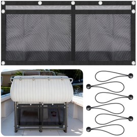 Omoojee 32 inch Boat Storage Bag, Mesh Suspended Storage Bag, Boat Seat Organizing Bag, Boat/Truck SUV Travel Storage Accessories, 6 PCS Elastic Ring