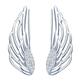 Yumilok Women's Cartilage Jewellery Ear Cuff Earrings 925 Sterling Silver Zirconia Angel Wings Ear Cuff for Girls, Sterling Silver Cubic Zirconia, Cubic Zirconia