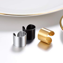 Black Ring 18K Plated Stainless Steel 17mm Flat Plain Wide Band Ring Gothic Goth Women Adjustable Men Jewelry