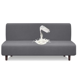 Granbest Water Repellent Futon Cover High Stretch Armless Sofa Covers Foldable Sofa Bed Covers Jacquard Futon Slipcover Waterproof Furniture Protector for Kids, Pets(Futon, Light Gray)