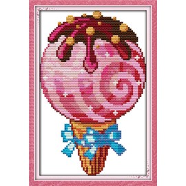 Amiiba Stamped Cross Stitch Kits, Cracked Biscuits Ice Cream Cone DIY 11CT 8.2x11.4 inch (Ice Cream)