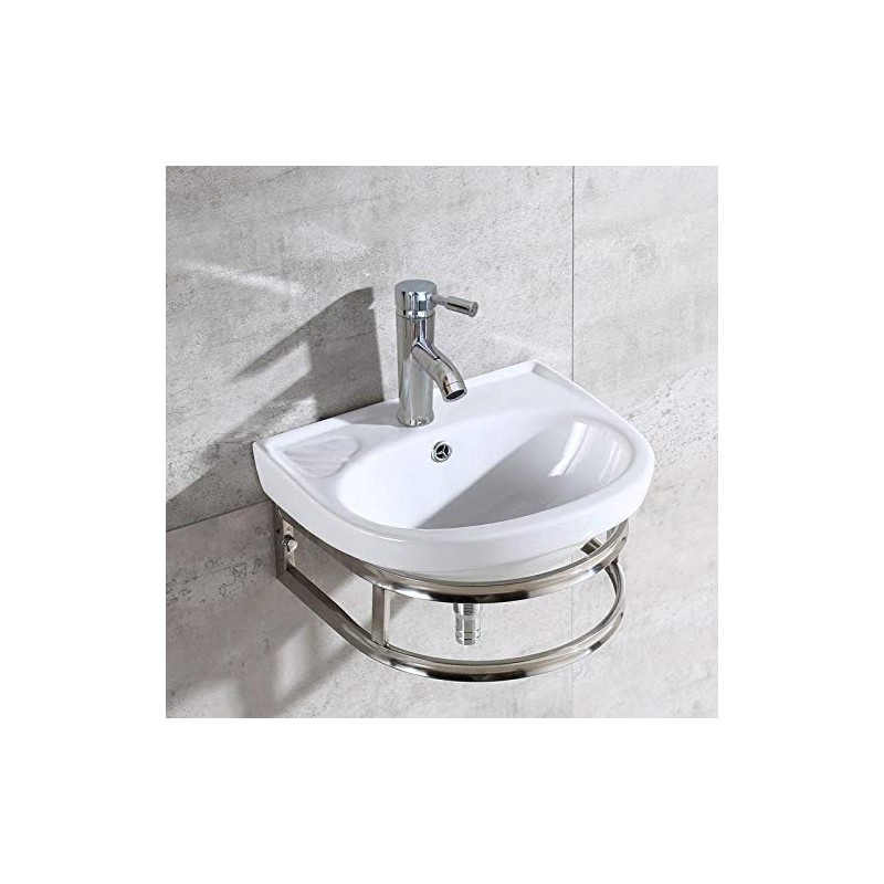 Kelendle 16" Small Ceramic Sink with Faucet and Bracket Wall