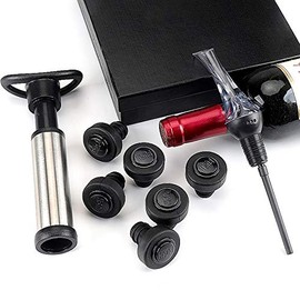 WITANHURST Wine Saver Vacuum Pump with 6 Reusable Wine Bottle Stoppers and Wine Aerator Pourer, Wine Aerator, Wine Saver Pump and 6 Wine Stoppers – Keeps wine fresh for up to 2 weeks