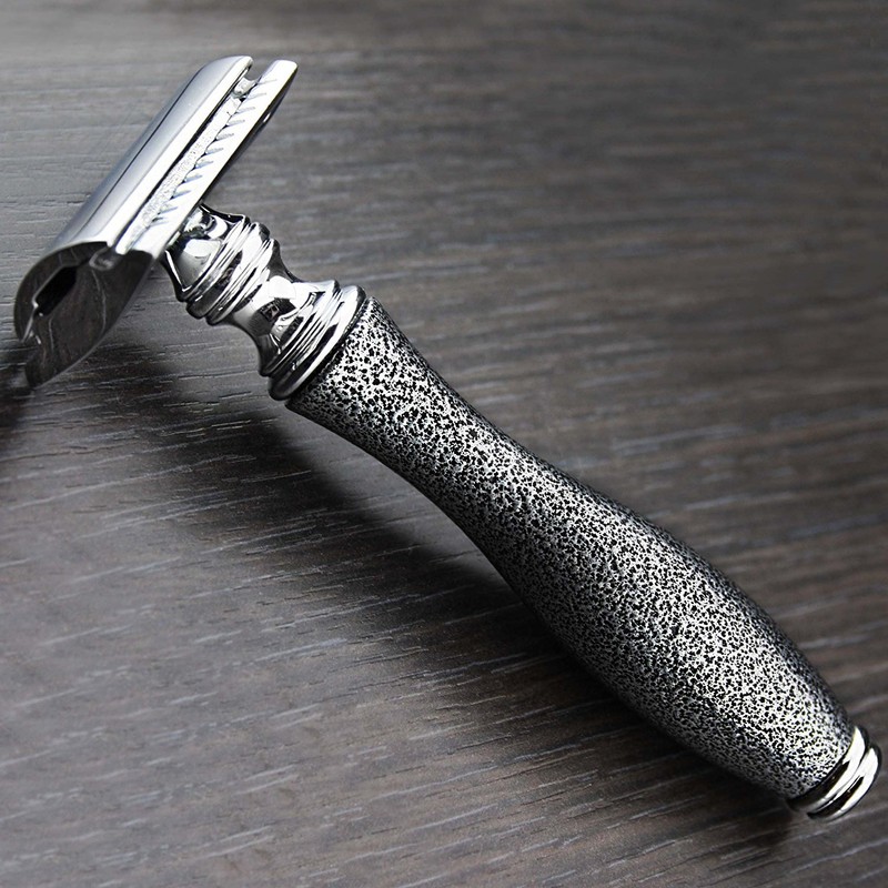 Double Edge Safety Razor with Silver Antique Style Handle