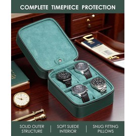 SYENS 5 Watch Travel Case Storage Organizer with Watch Strap Holder Jewelry Tools Watch Carrying Box with Zip Closure (Green)