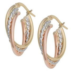 Kooljewelry 10k Tri-color Yellow White Rose Gold Overlapping Small Hoop Earrings