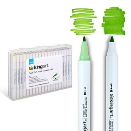 KINGART Twin-Tip Alcohol Markers, 60 Unique Colors, Dual Tips 4mm and 1mm, with Storage Case