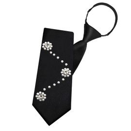 LHXzizizi Adjustable Pre-tied Ties for Women with Rhinestone Accessory, Girls Black Ties Neckties for Party, Cosplay, Uniform (Floral)