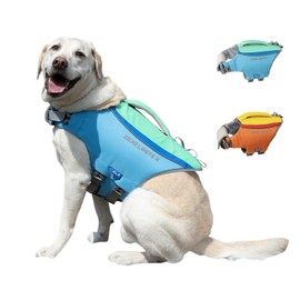 ZLX Dog Life Jacket, High Buoyancy Dog Life Vest with Secure Handle, Ripstop Lifejacket for Swimming, Boating, Water Safety, Adjustable Lightweight Floating Pet Preserver, Large, Blue