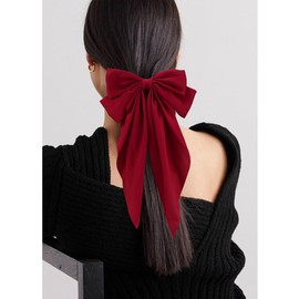 ATODEN Red Hair Bow Silky Satin Large Hair Bows 2Pcs Big Hair Bows Hair Ribbons Oversized Long Tail Bows Hair Barrettes Ribbon Metal Clips Bowknot Aesthetic Hair Clips Hair Accessories Christmas Gifts