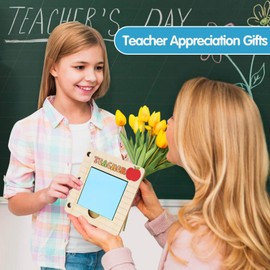 Teacher Appreciation Gifts for Women, Wooden Self-Stick Note Pad Holder Compatible with Post It Sticky Notes 3 in x 3 in, Birthday Retirement Thank You Gifts for Teacher Supplies (Apple-Pattern)