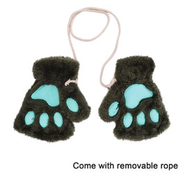 Women Girls Cat Dog Paw Fingerless Gloves Soft Plush Half Finger Gloves Winter Thick Warm Gloves Cute Bear Claw Coral Fleece Mittens with Anti-Lost String for Sports Touchscreen Typing Cosplay