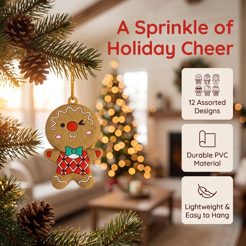 12 Pcs Gingerbread Man Ornaments for Christmas Tree